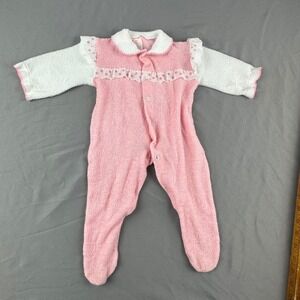Vintage BabyGro Pink Terry Footed Sleeper Polka Dot Ruffle Medium /11–18 lbs